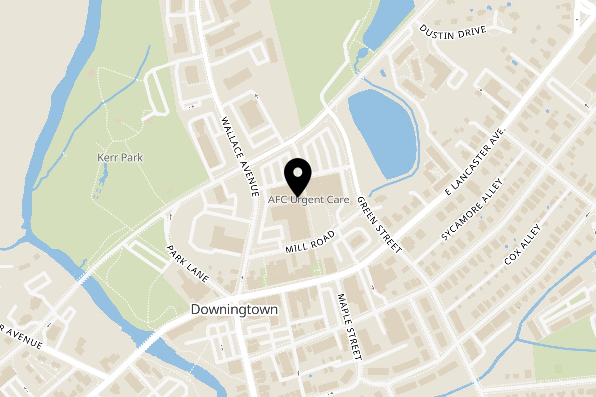 Map showing the location of Green Street Grill on 150 East Pennsylvania Avenue in Downingtown